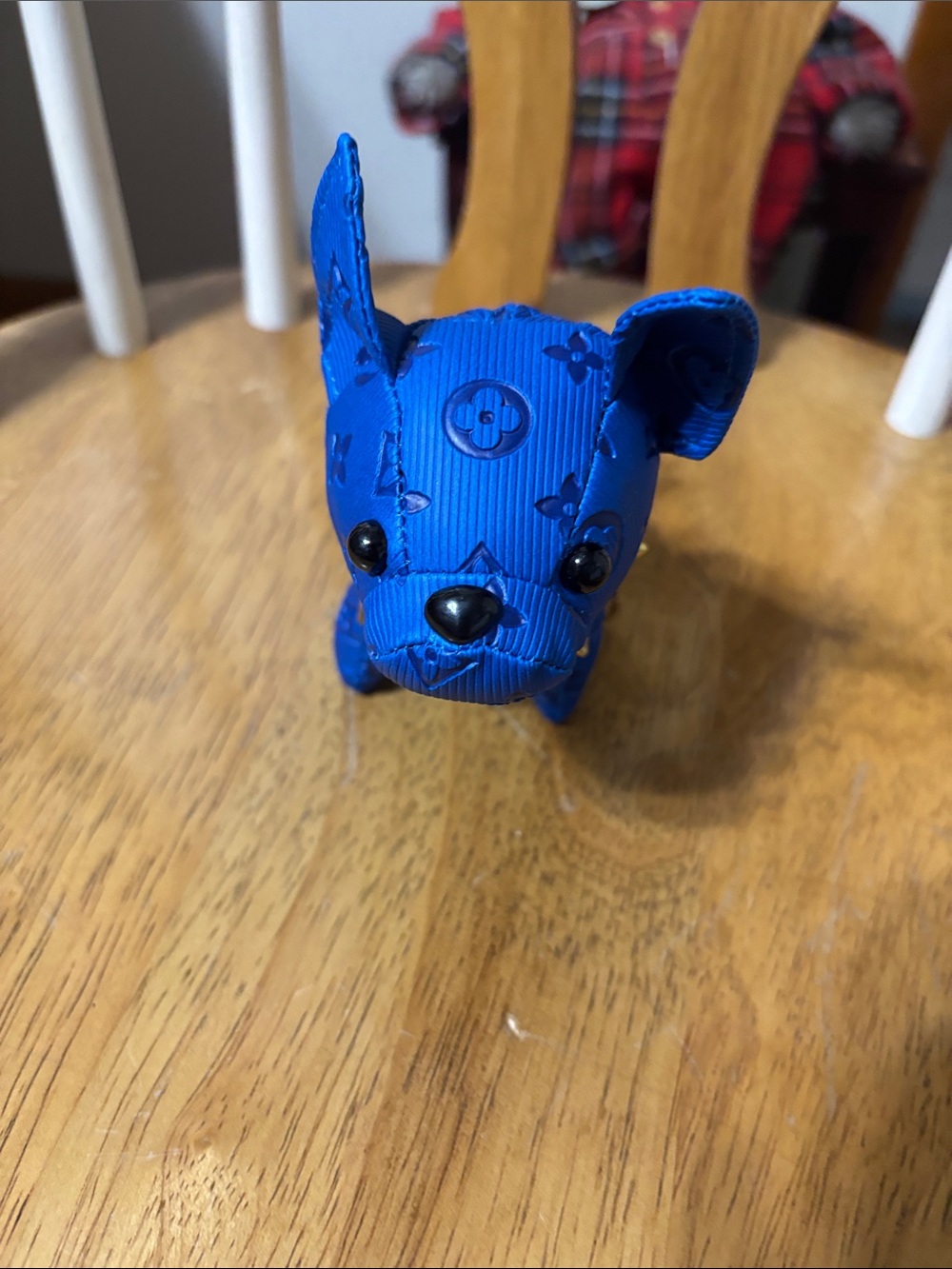 Blue Patterned Plush Dog Purse Key Charm
